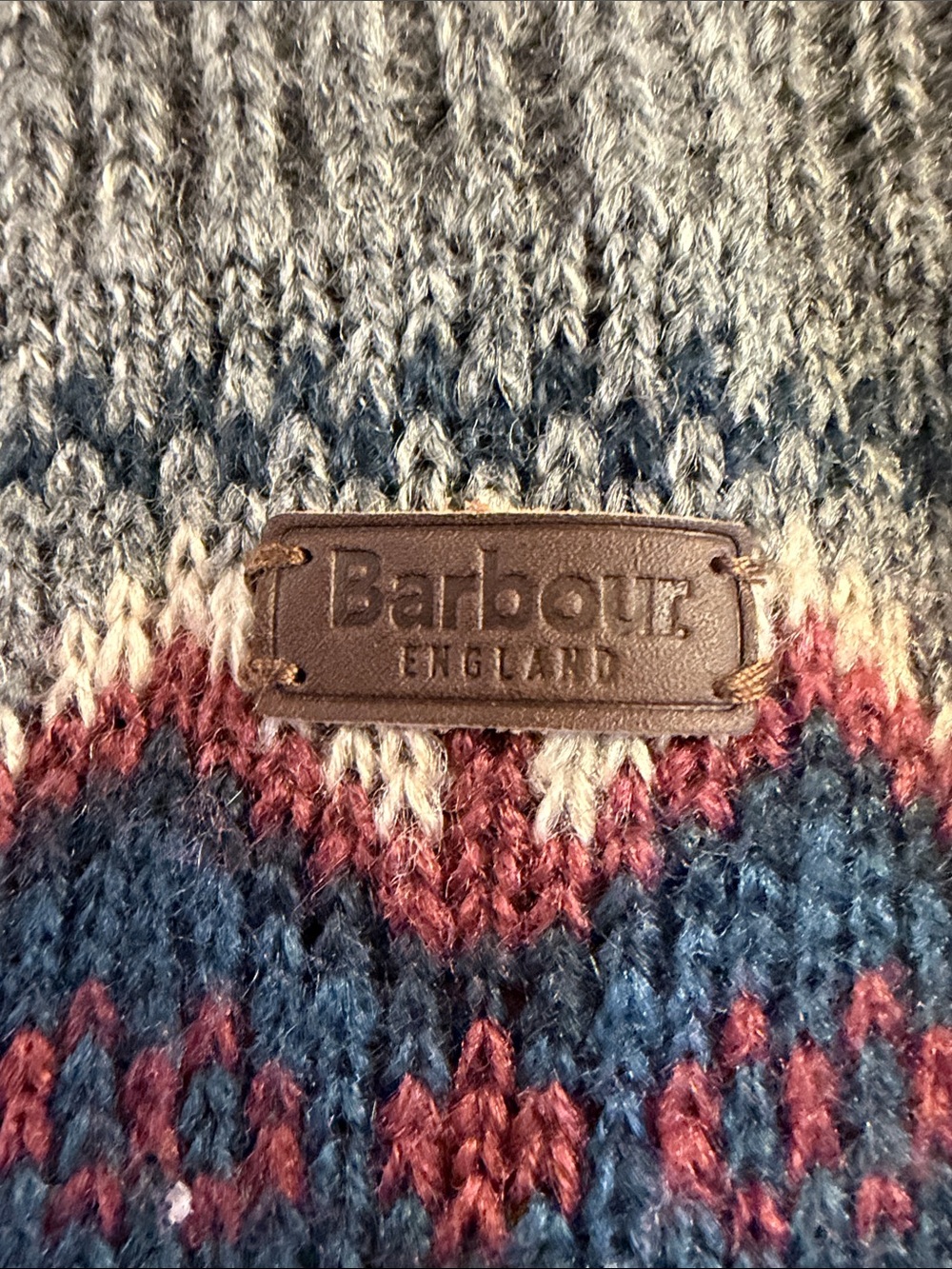 Barbour Gray Fair Isle dog Sweater with Blue and Red Accents - Picture 6 of 10